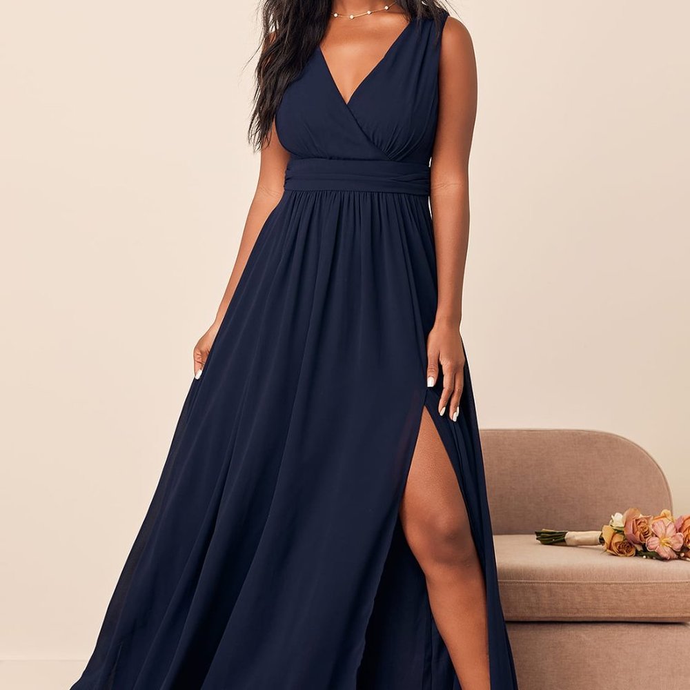 Lulu's Thoughts of Hue Navy Blue Surplice Maxi Dress